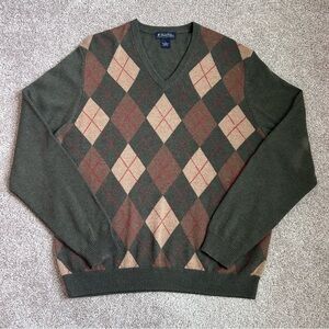 Brooks Brothers Men's Extra Fine Italian Lambswool Argyle V Neck Sweater XL